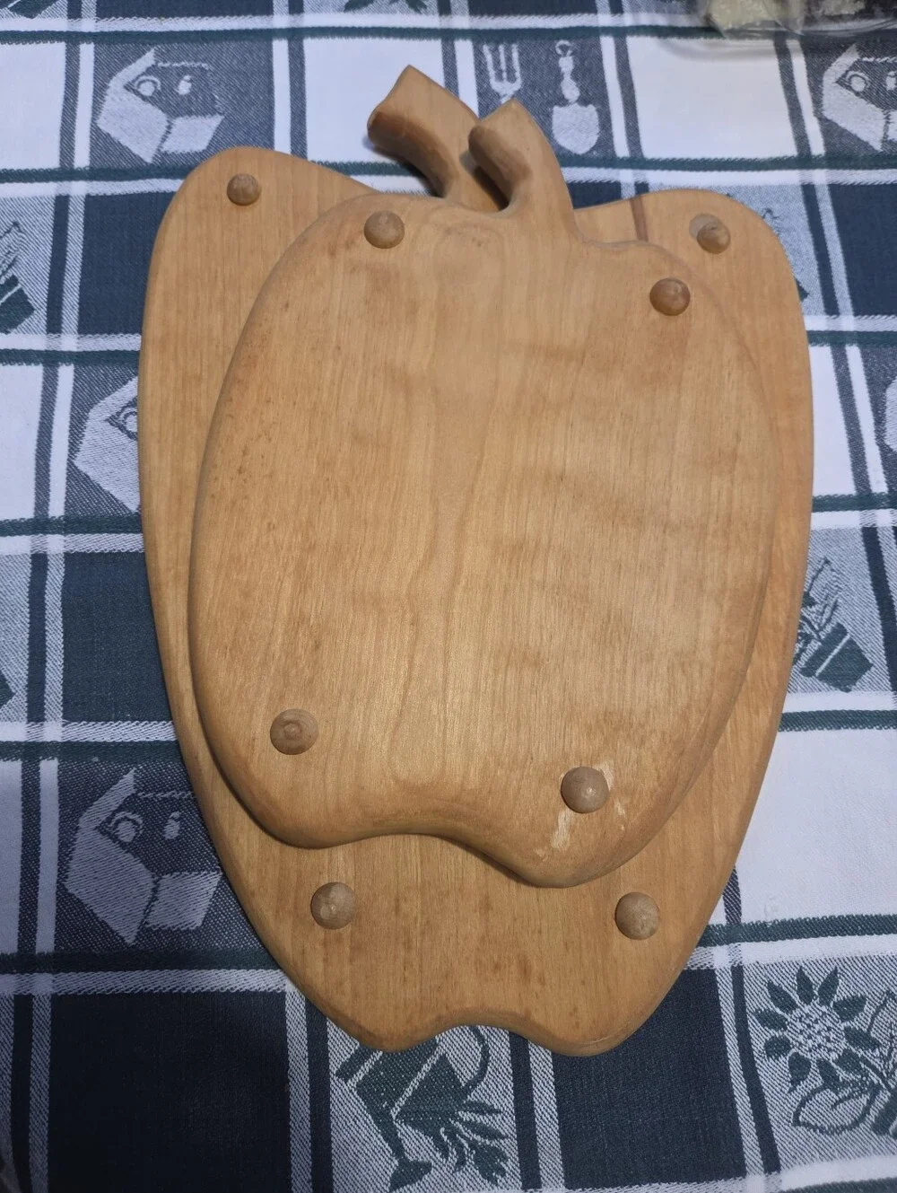 Vintage Wooden Apple Cutting Board Set of 2